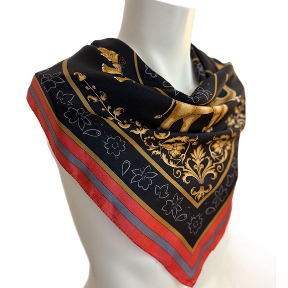 Srinanstra Thailand Vintage Silk Scarf 🇹🇭– Elephant & Floral Gold Motif - Picture 6 of 7